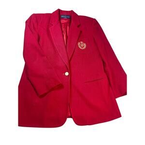 Vintage Red Wool Blazer Gold Crest Button Herman Geist 10